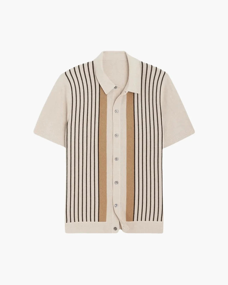 Short-sleeve shirt with striped pattern on a white background