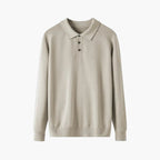 Beige sweater with a collar on a white background
