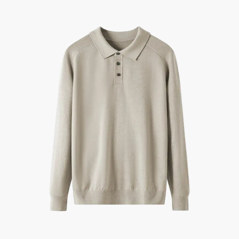 Beige sweater with a collar on a white background