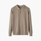 Beige sweater with a collar on a white background