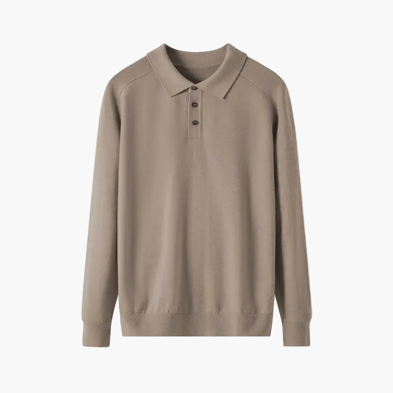 Beige sweater with a collar on a white background