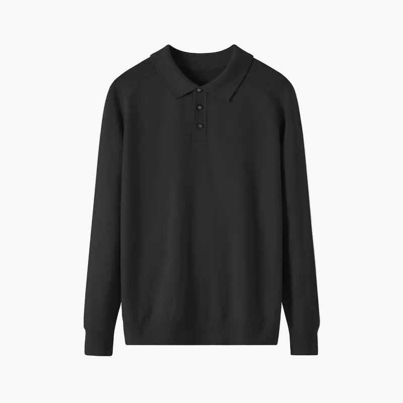 Black long-sleeve polo shirt on a white background
