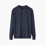 Navy blue sweater with a collar on a white background
