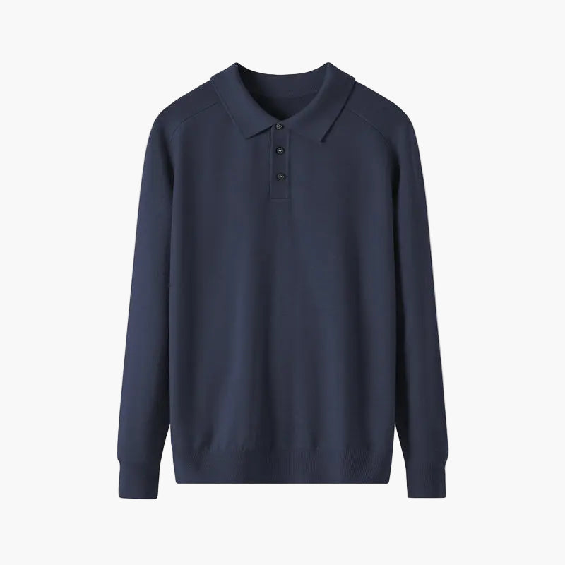 Navy blue sweater with a collar on a white background
