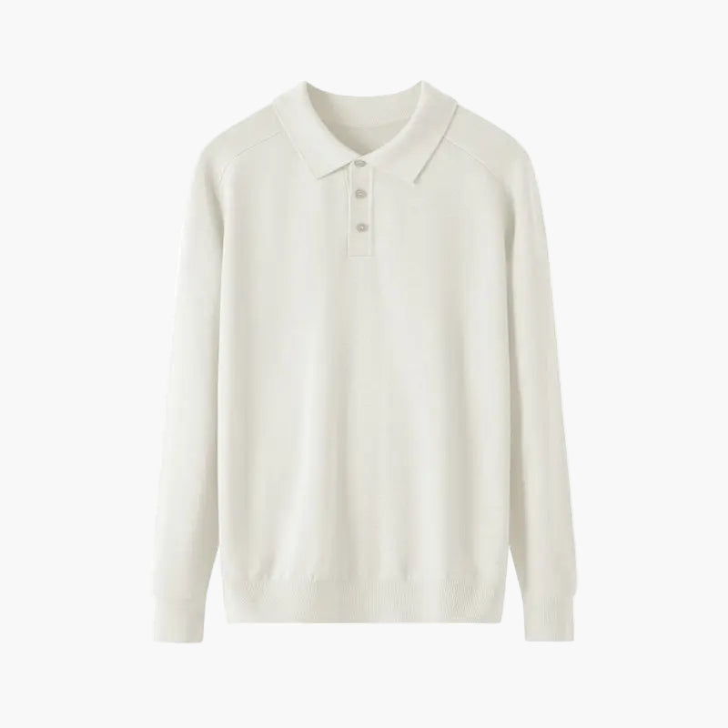 White long-sleeve polo shirt on a white background