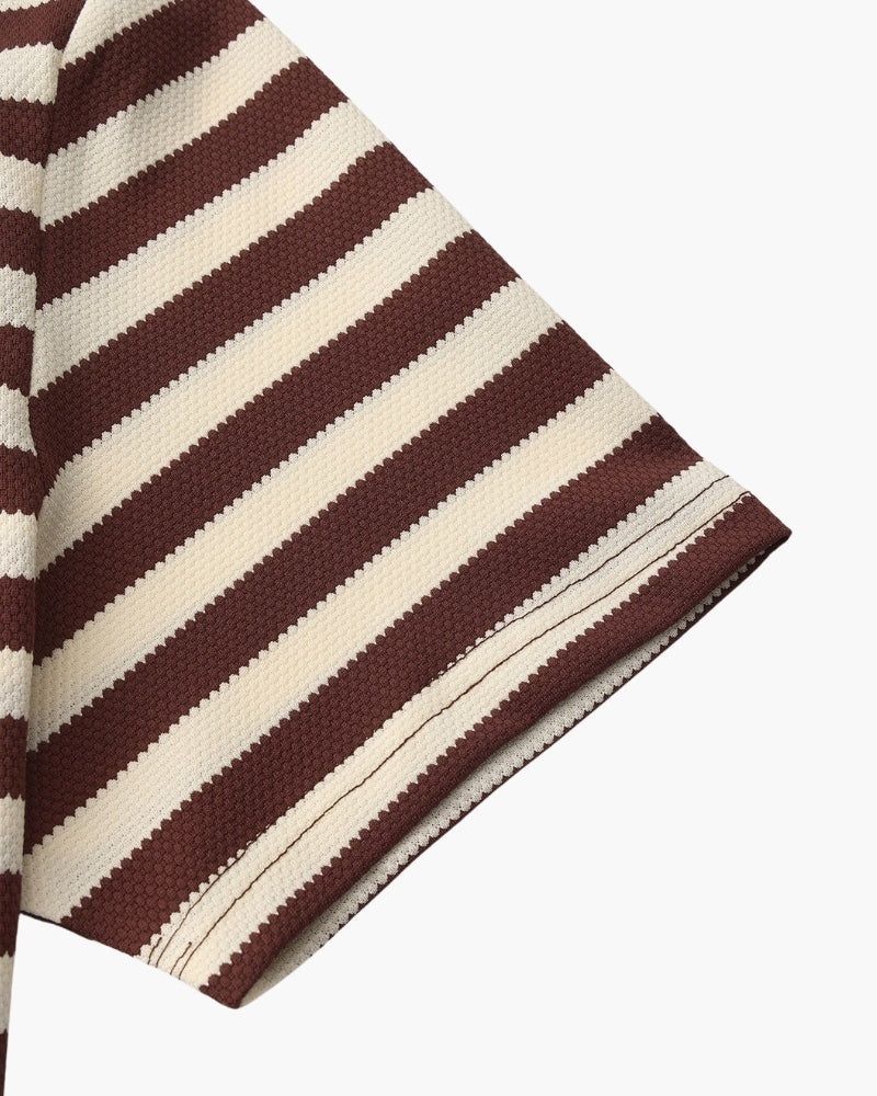 Striped fabric with brown and beige horizontal stripes on a white background
