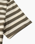 Striped fabric with brown and white horizontal stripes on a white background
