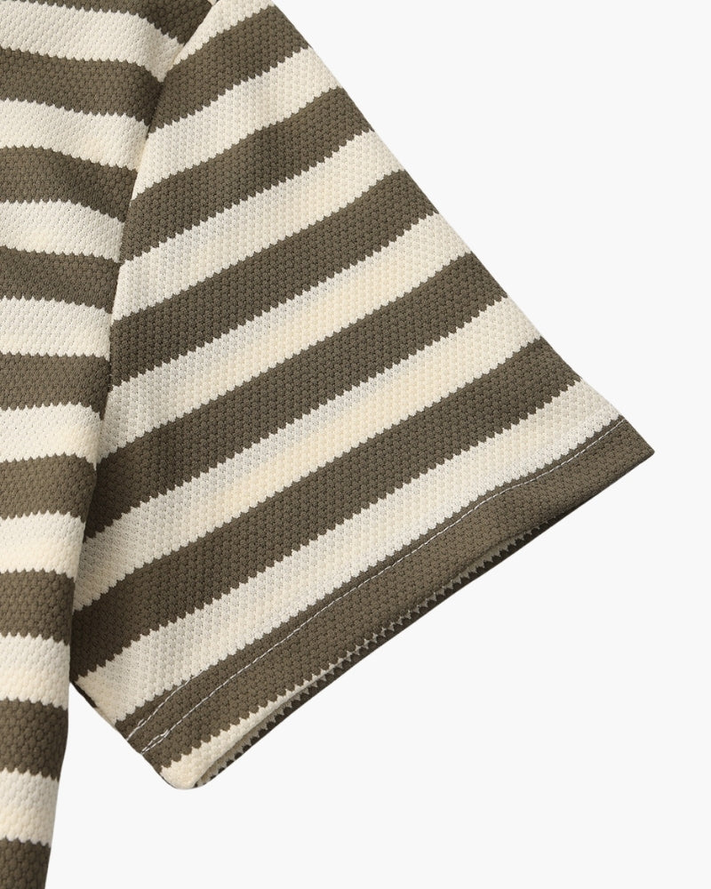 Striped fabric with brown and white horizontal stripes on a white background