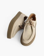 Pair of beige leather shoes on a white background