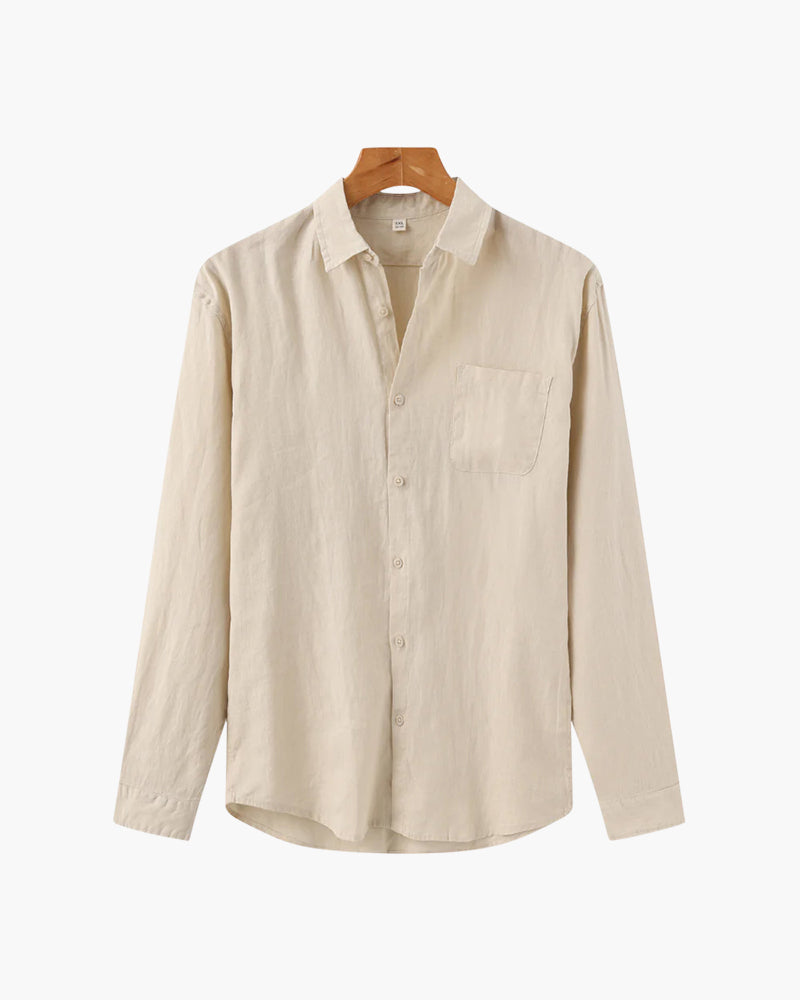 Men's beige 100% linen shirt by Altivieri.