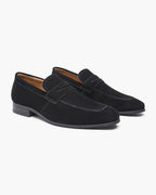 Men's black suede penny loafers by Altivieri.
