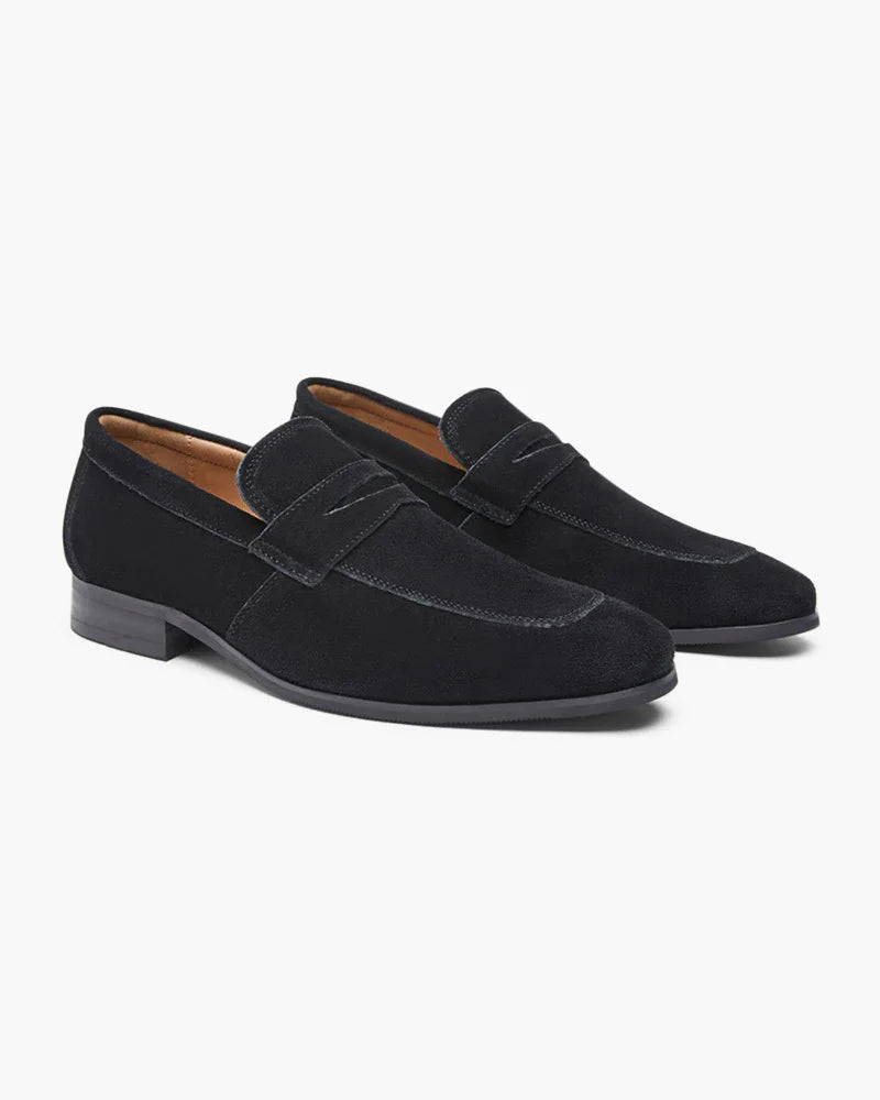 Men's black suede penny loafers by Altivieri.