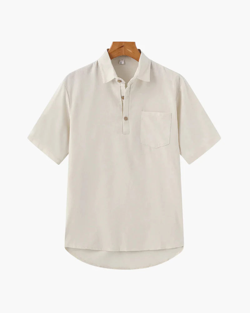 Beige short-sleeve shirt on a white background