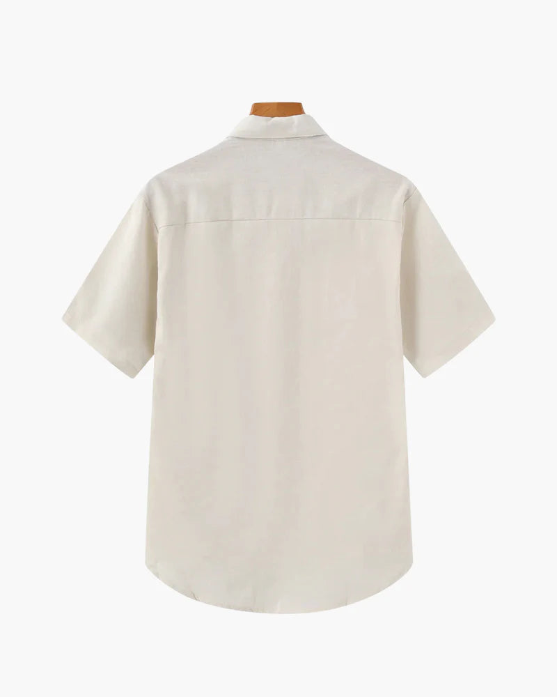 Beige short-sleeve shirt on a white background