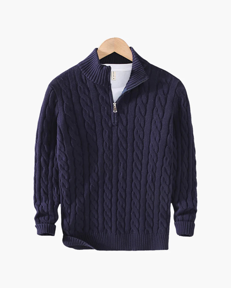 Men's merino wool half-zip sweater in Dark Blue
