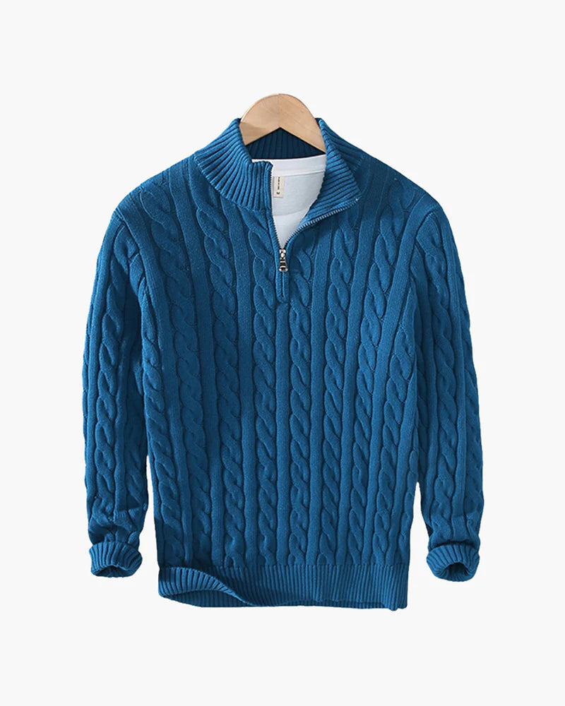 Men's merino wool half-zip sweater in Light Blue