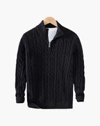 Men's merino wool half-zip sweater in Black