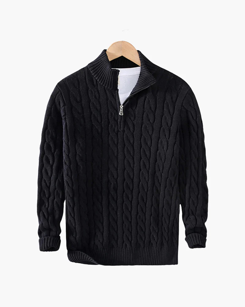 Men's merino wool half-zip sweater in Black
