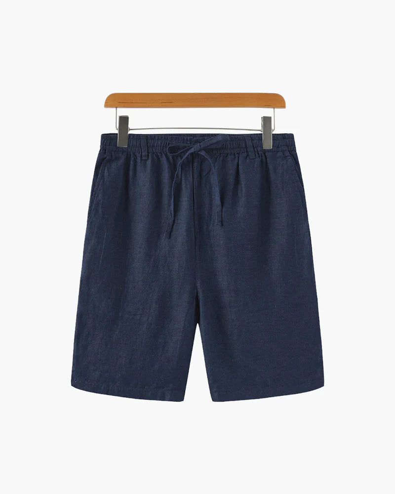 Men's Navy Casablanca linen shorts by Altivieri.