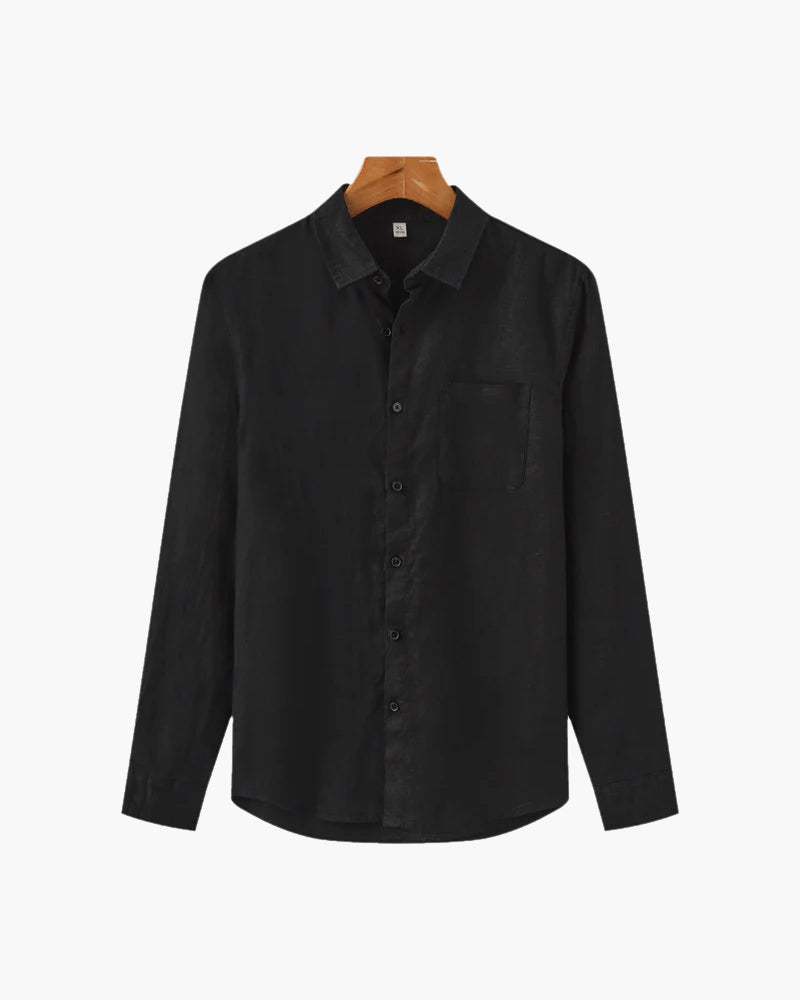 Men's Black 100% linen shirt by Altivieri.