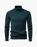 The Altivieri 'St. Moritz' men's turtleneck sweater with navy and white stripes.