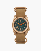 Watch with brown strap and rose gold case on a white background, featuring the BODERRY brand.