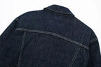 Dark blue denim jacket on a white background