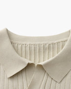 Close-up of the textured ribbed fabric on the Altivieri knit polo.