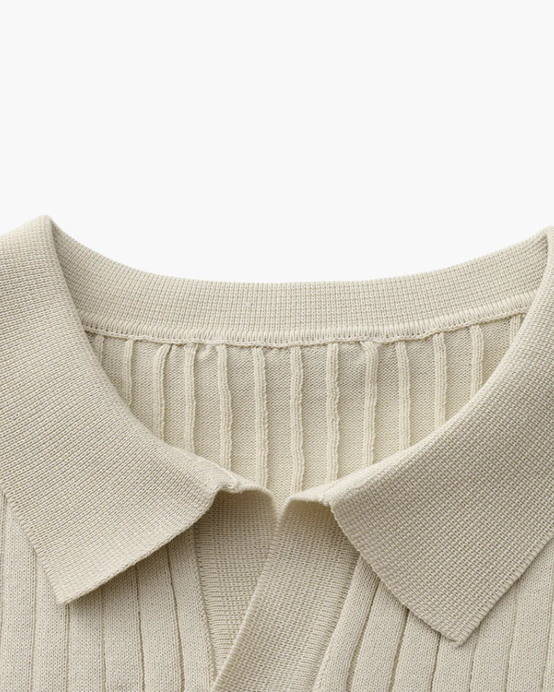 Close-up of the textured ribbed fabric on the Altivieri knit polo.