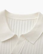 Close-up of the textured ribbed fabric on the Altivieri knit polo.