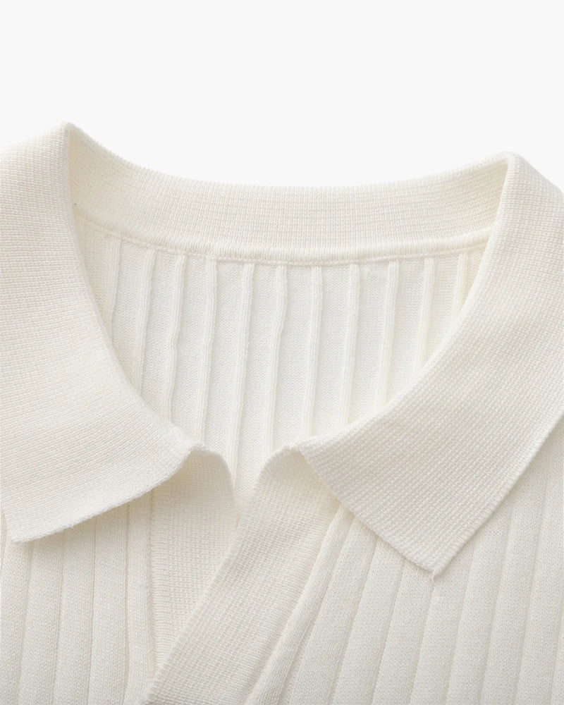 Close-up of the textured ribbed fabric on the Altivieri knit polo.