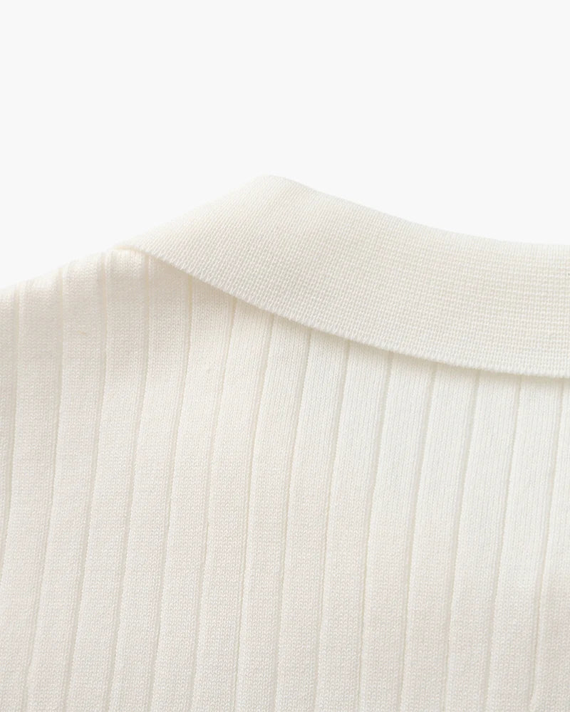 Close-up of the textured ribbed fabric on the Altivieri knit polo.