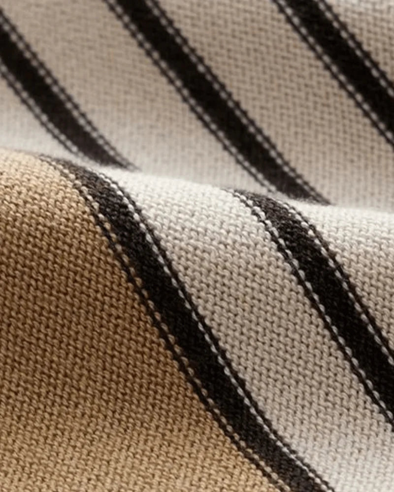 Close-up of fabric with black and beige stripes