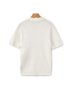 Back profile of the Riviera ribbed polo shirt showing its classic fit.