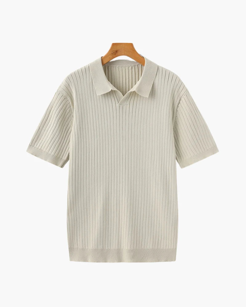 Men's beige ribbed knit polo shirt by Altivieri.