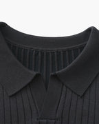 Close-up of the textured ribbed fabric on the Altivieri knit polo.
