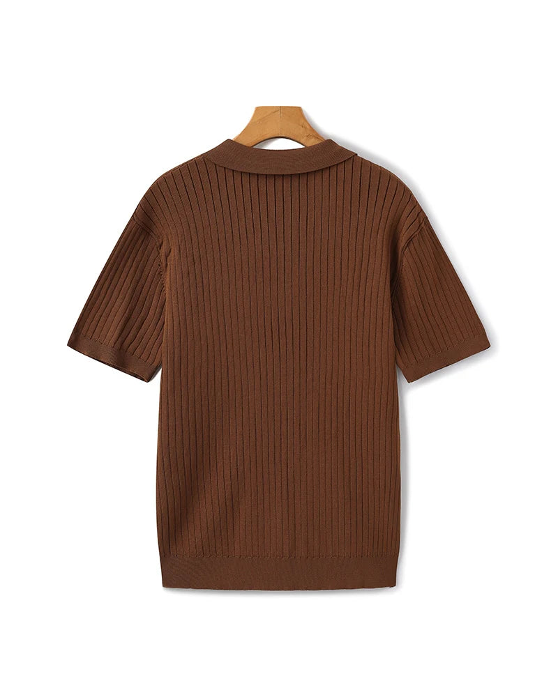 Back profile of the Riviera ribbed polo shirt showing its classic fit.