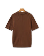 Back profile of the Riviera ribbed polo shirt showing its classic fit.