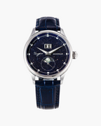 Watch with blue strap and starry face on a white background