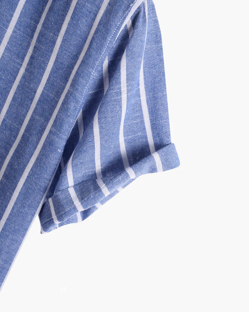 Blue and white striped fabric on a white background