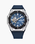 Pagani Design watch with blue face and strap on a white background
