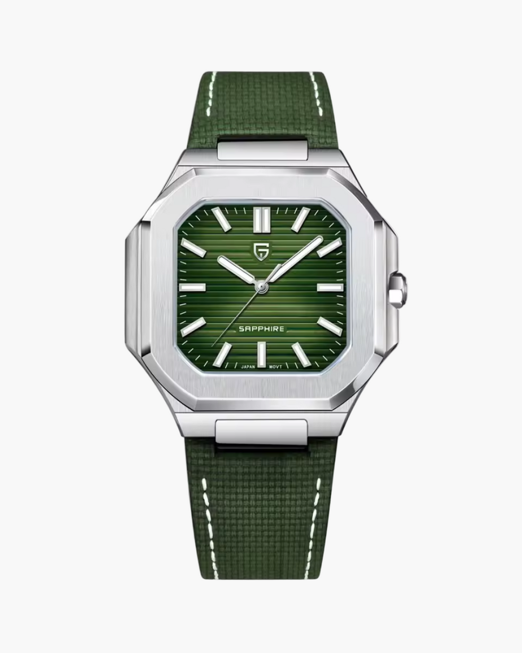 Green Pagani Design watch with packaging on a white background