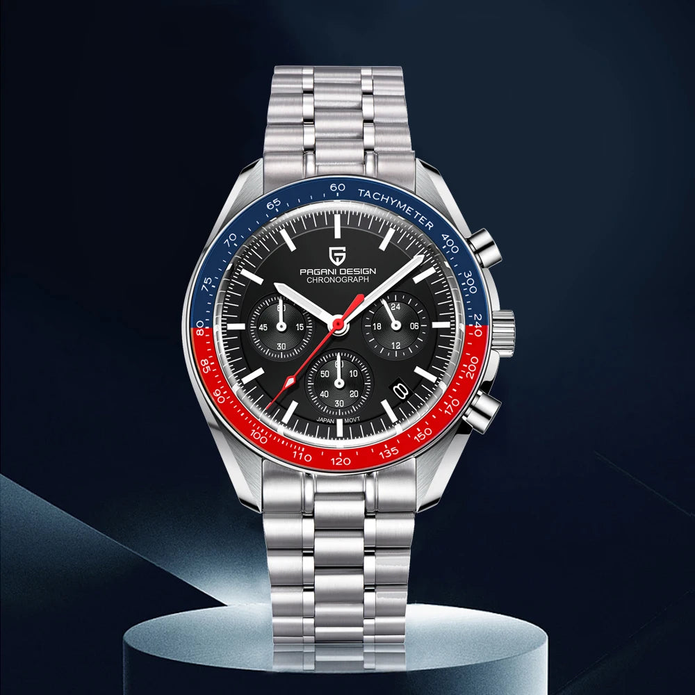 Luxury watch with a silver bracelet on a dark background