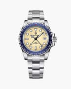 Pagani Design watch with silver case and blue bezel on a white background