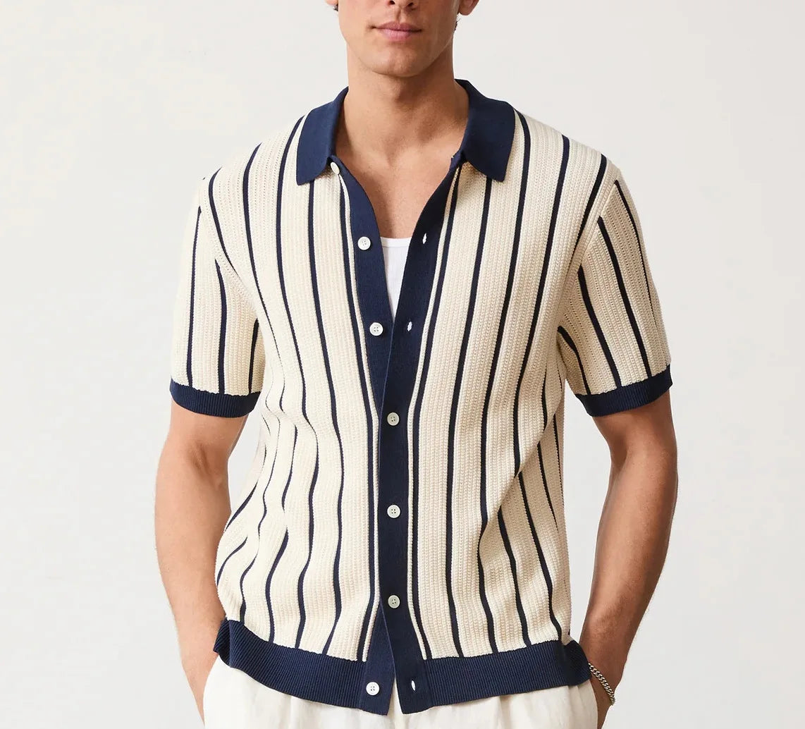 An elegant summer look featuring the Altivieri Portofino men's smart casual polo shirt.