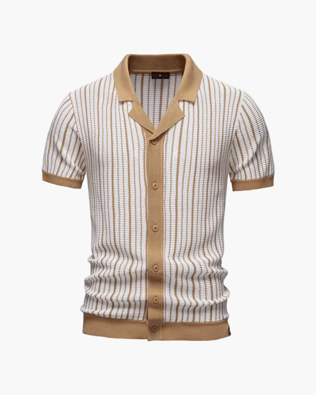 Striped shirt with brown collar and buttons on a white background