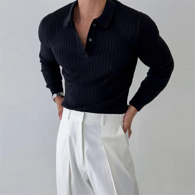 Long Sleeve Ribbed Cotton Polo
