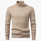 Beige turtleneck sweater on a white background