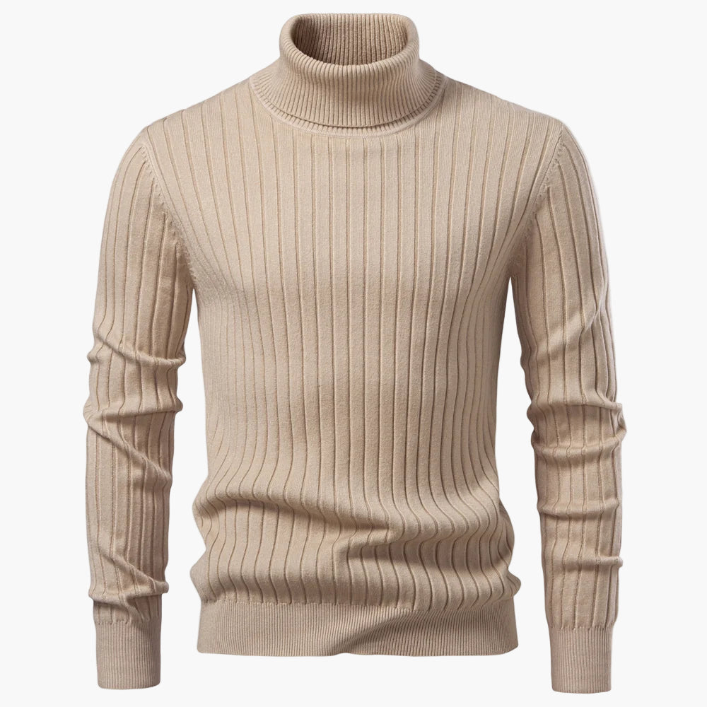 Beige turtleneck sweater on a white background