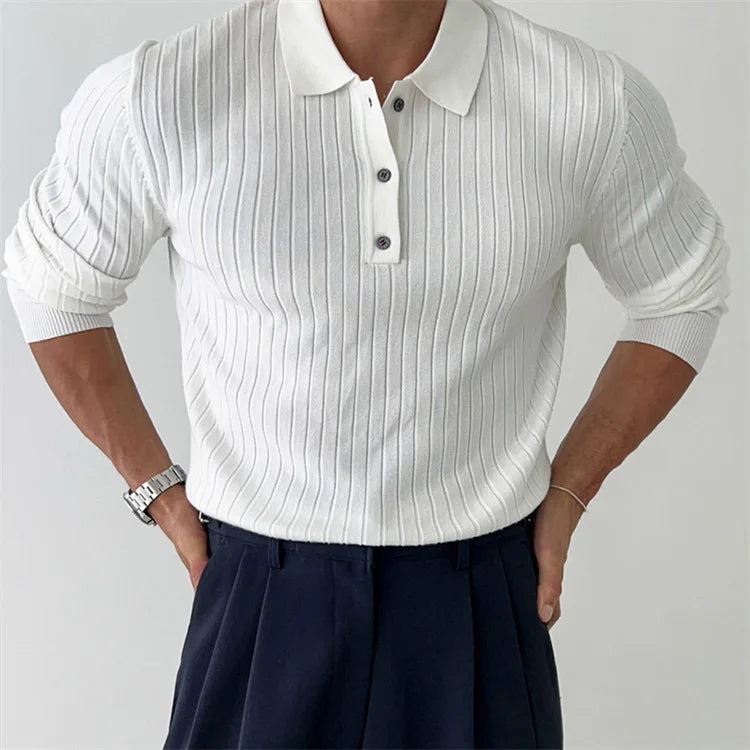 Long Sleeve Ribbed Cotton Polo